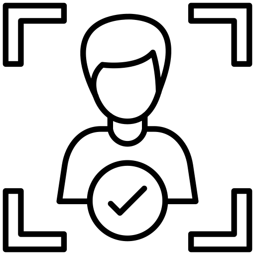 Identification service icon. Person with checkmark in focus.